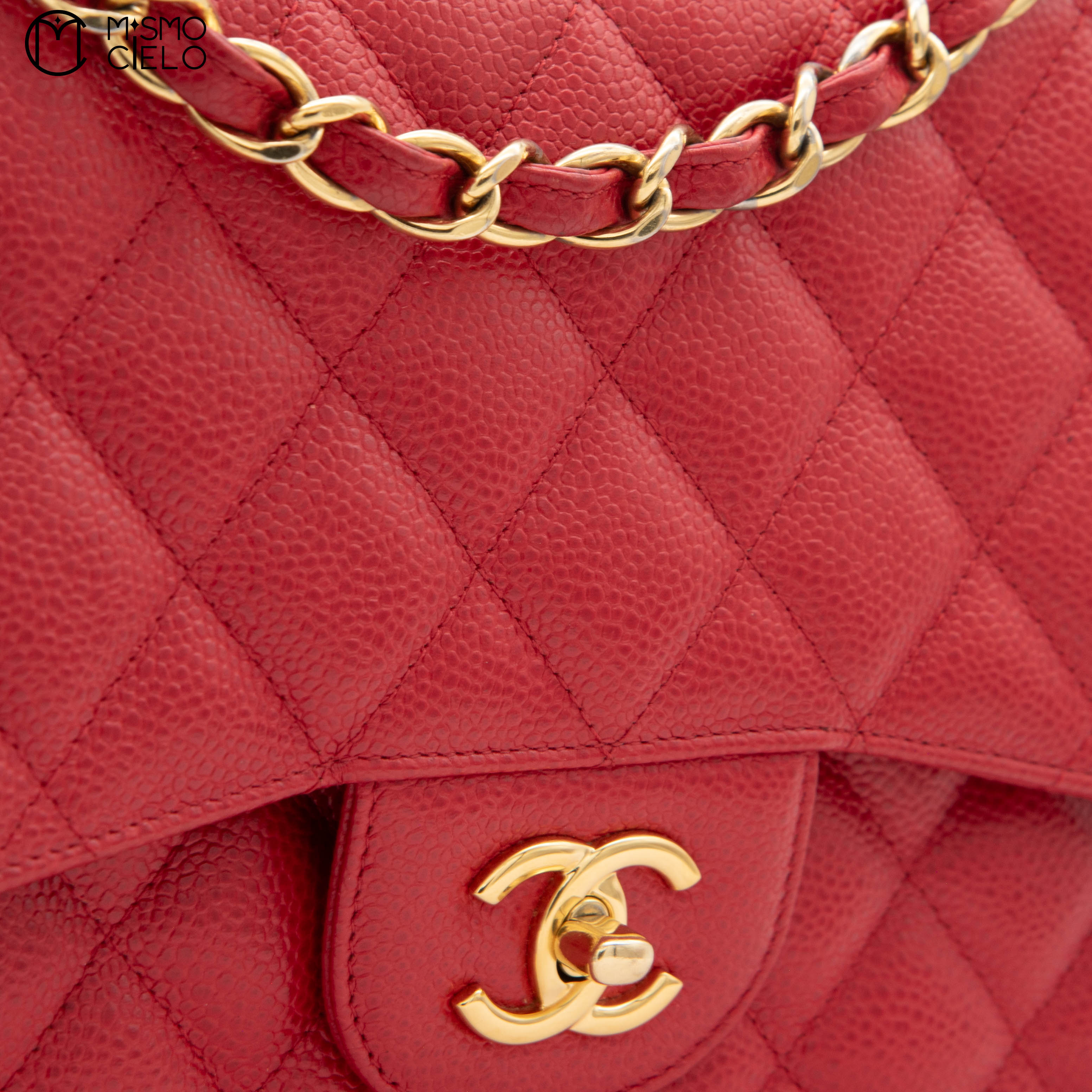 Red 30 Matelasse Classic Caviar Skin Double Flap Shoulder Bag