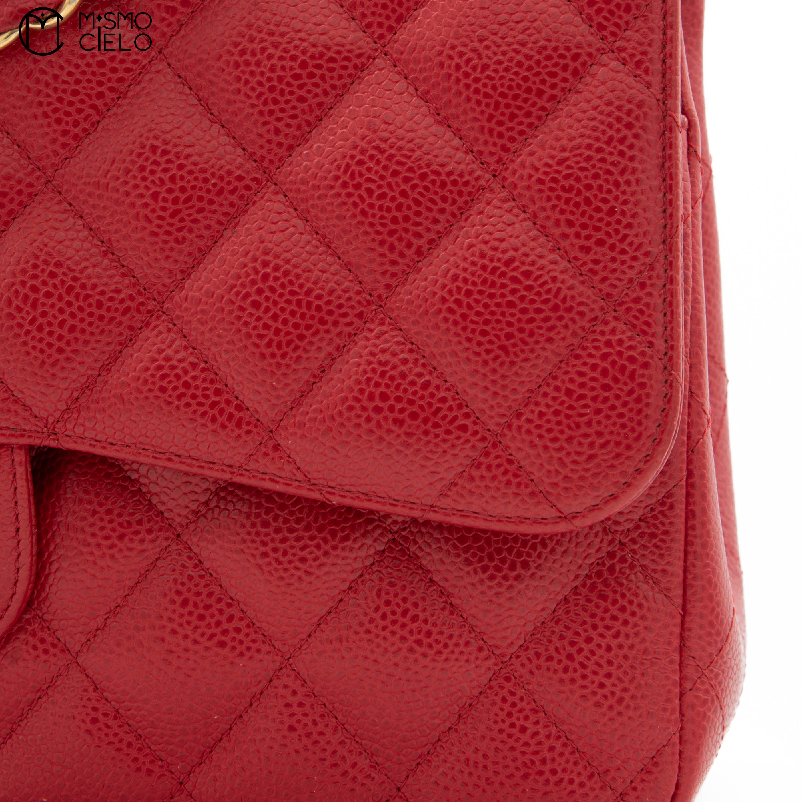 Red 30 Matelasse Classic Caviar Skin Double Flap Shoulder Bag