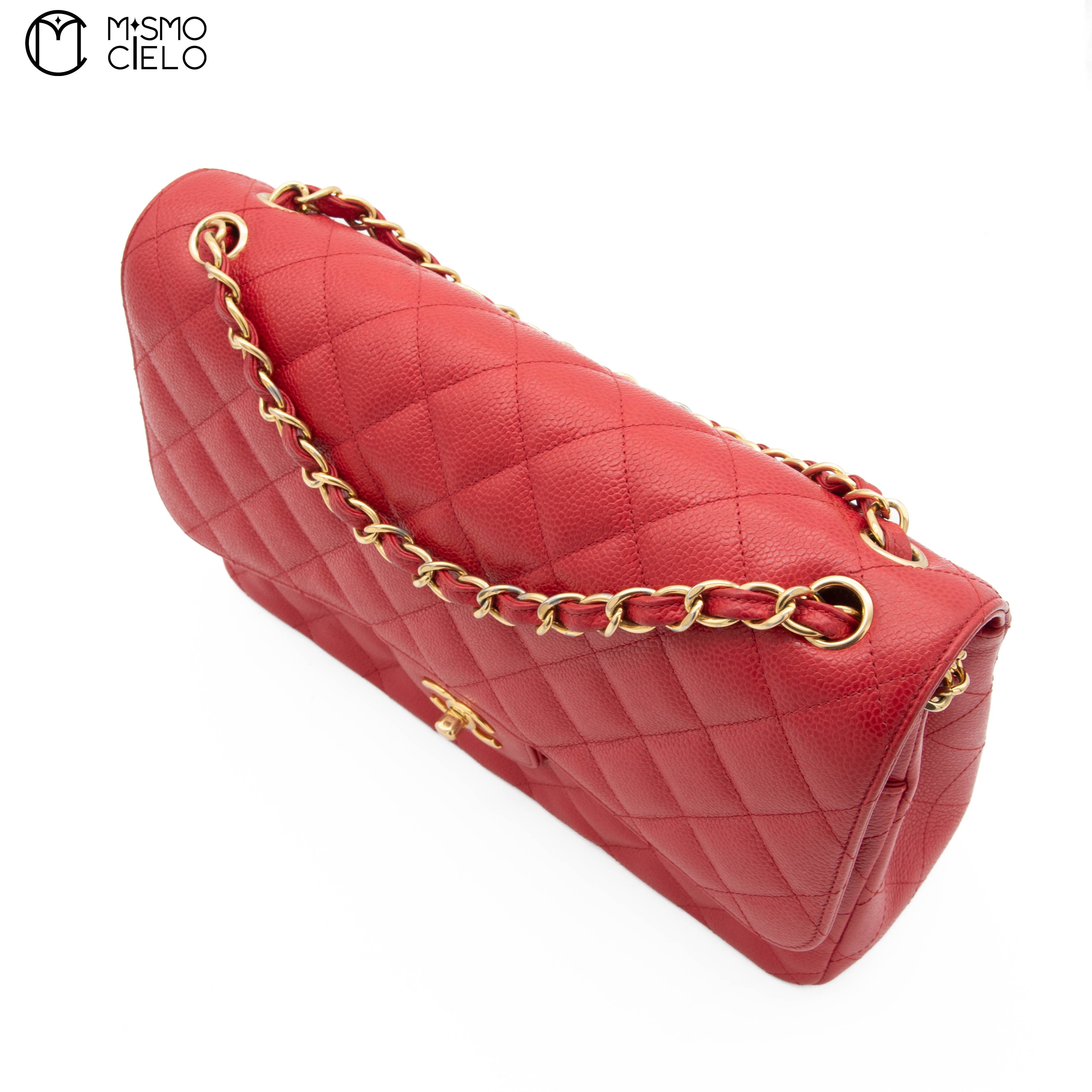 Red 30 Matelasse Classic Caviar Skin Double Flap Shoulder Bag
