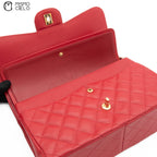 Red 30 Matelasse Classic Caviar Skin Double Flap Shoulder Bag