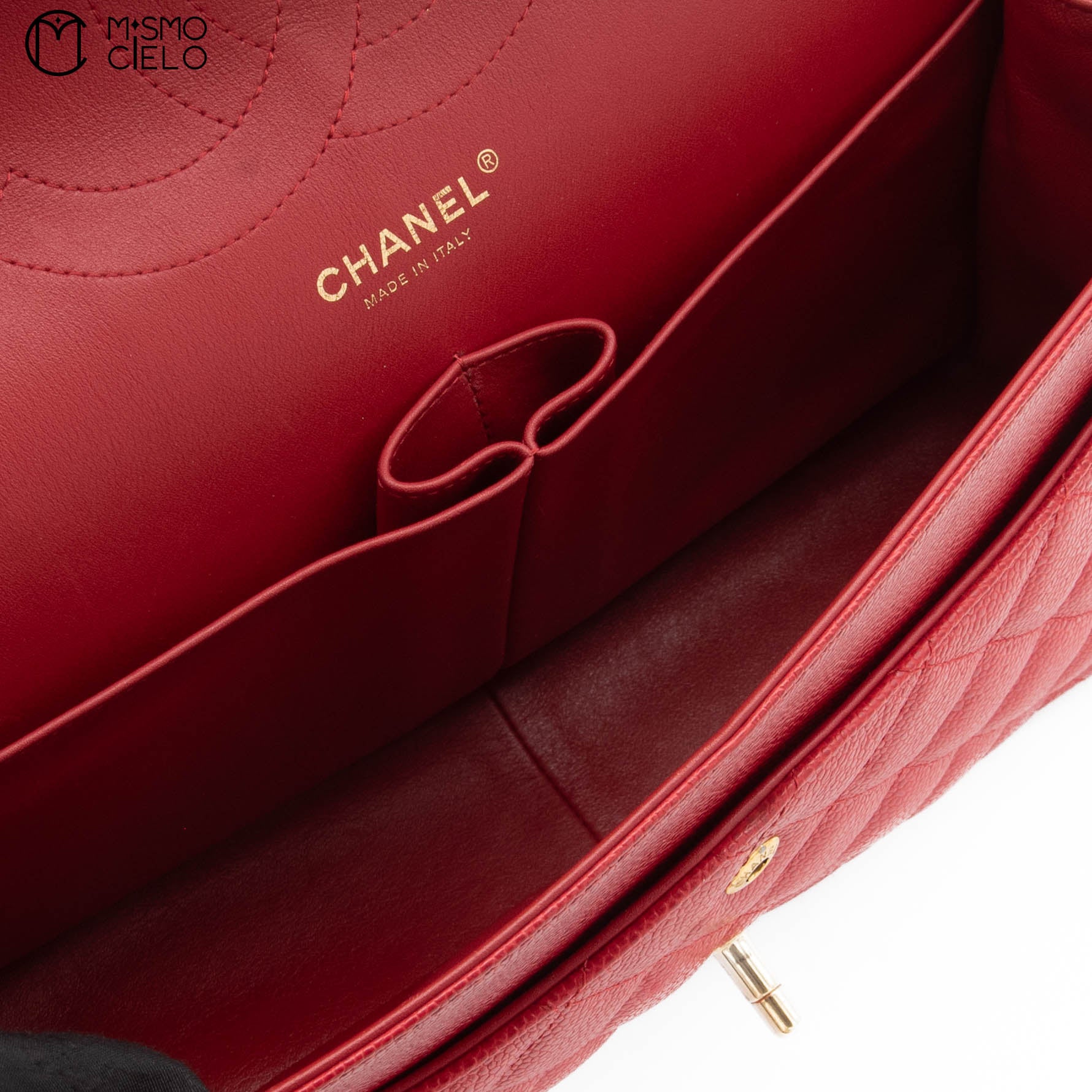 Red 30 Matelasse Classic Caviar Skin Double Flap Shoulder Bag