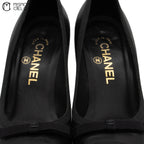 Black Leather Coco Mark Ribbon Heel Pumps Size 36C