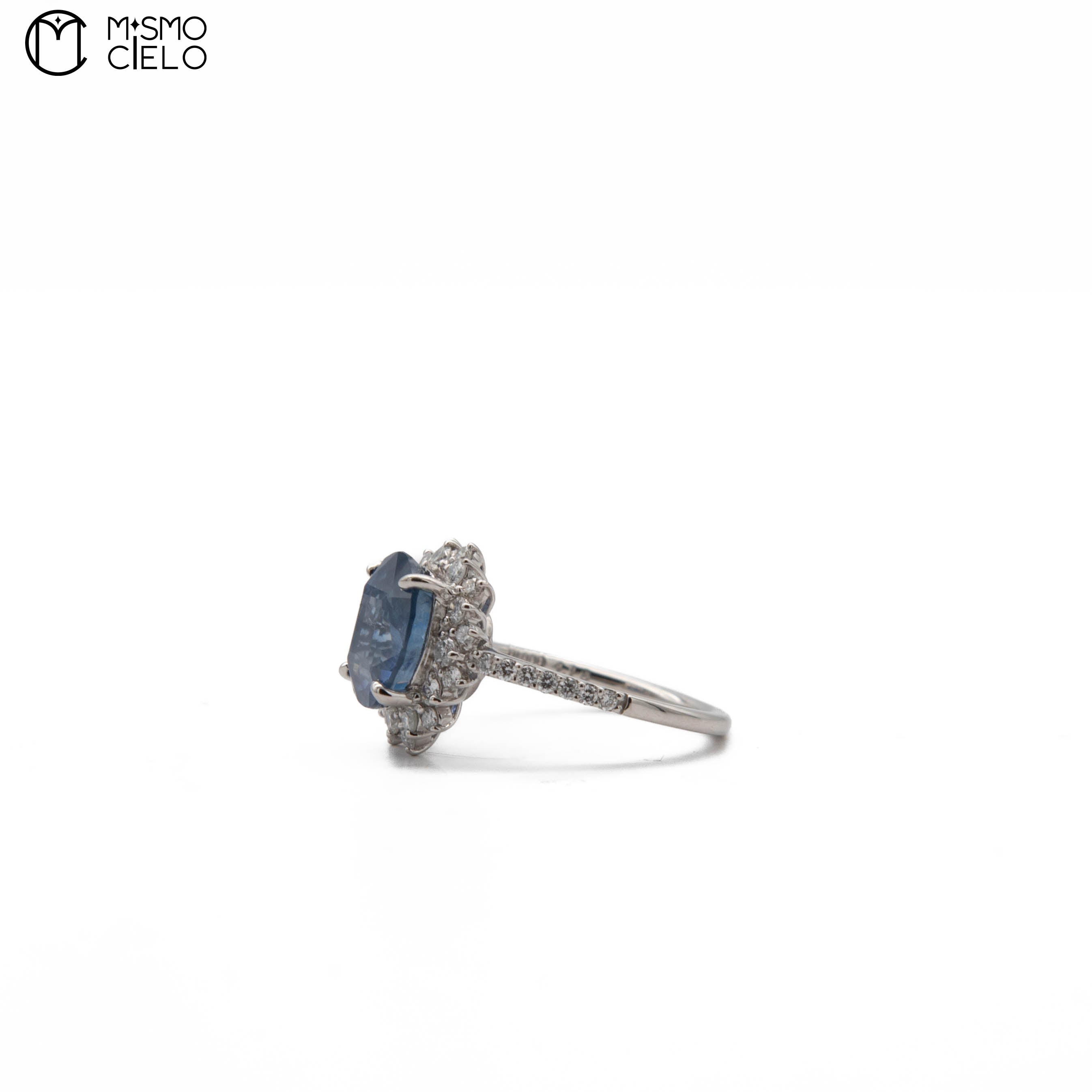 900PT Non Heated Sapphire and Diamond Ring