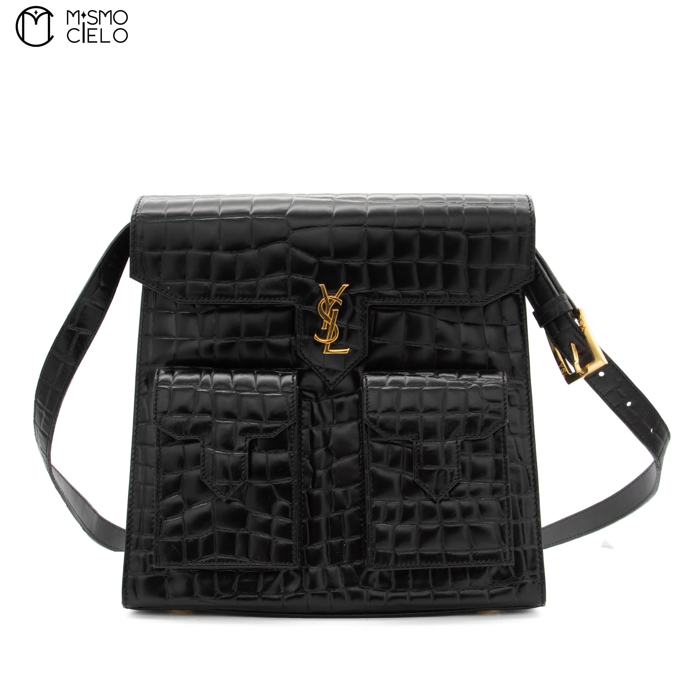 Cassandre Crocodile Embossed Utility Bag with Front Pockets