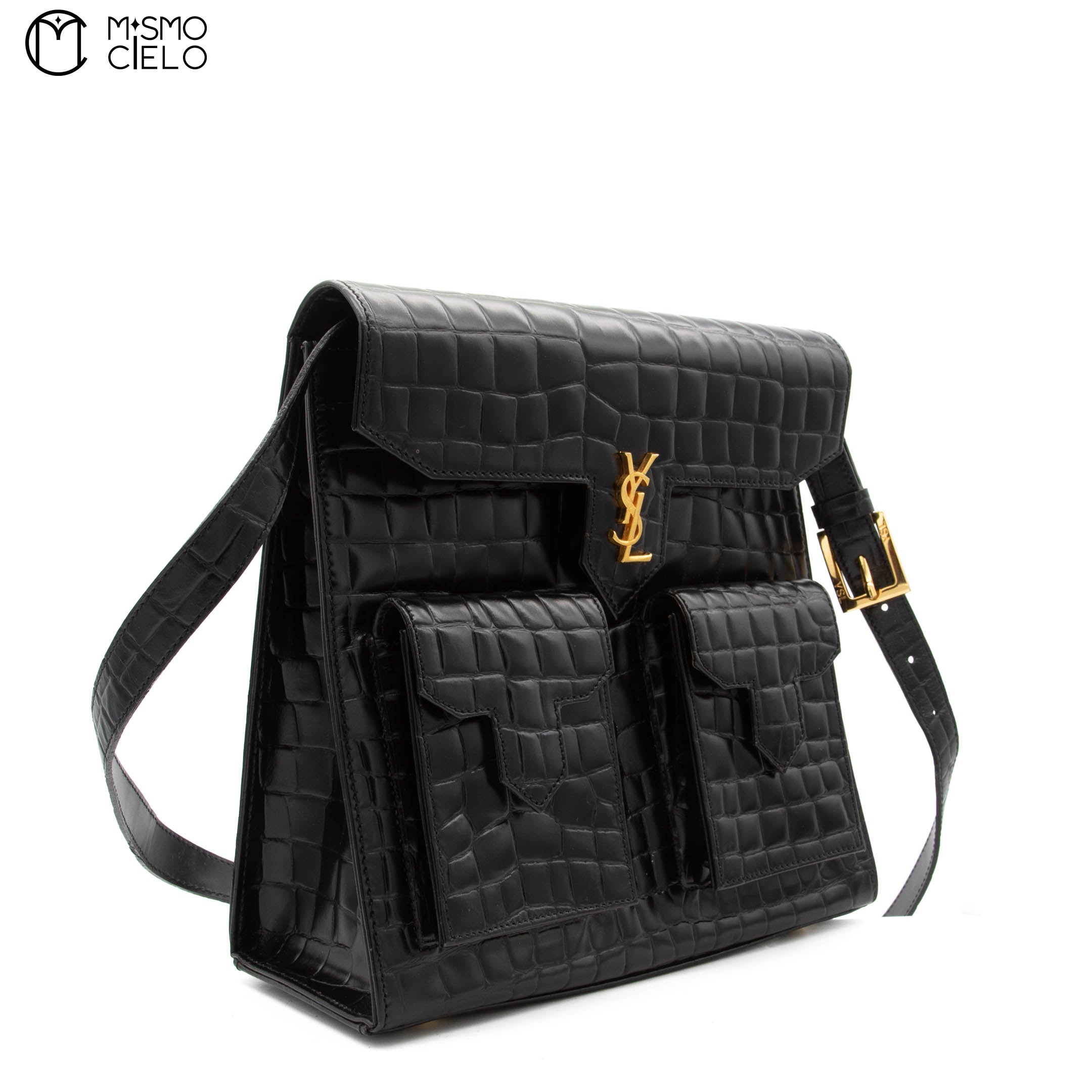 Cassandre Crocodile Embossed Utility Bag with Front Pockets