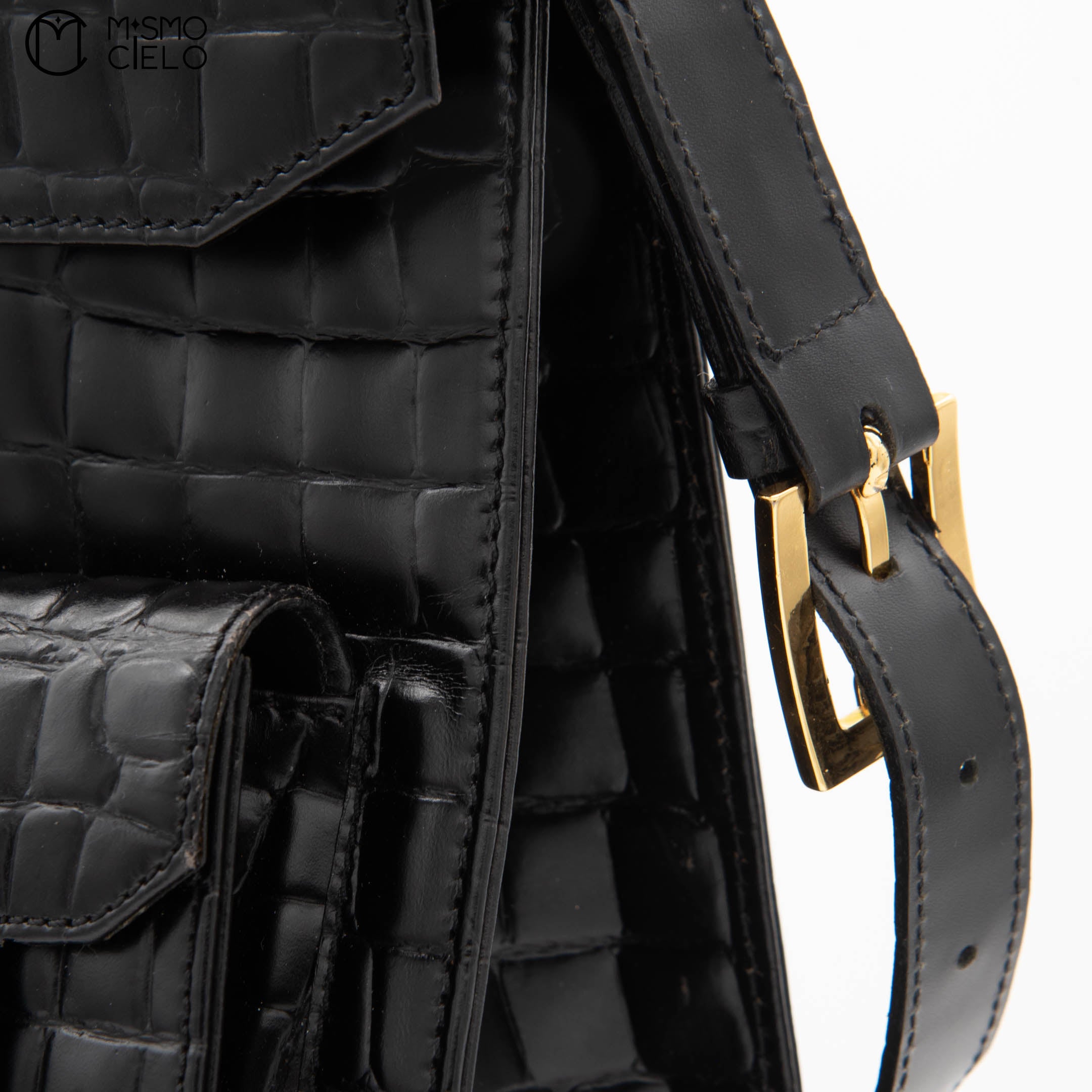 Cassandre Crocodile Embossed Utility Bag with Front Pockets