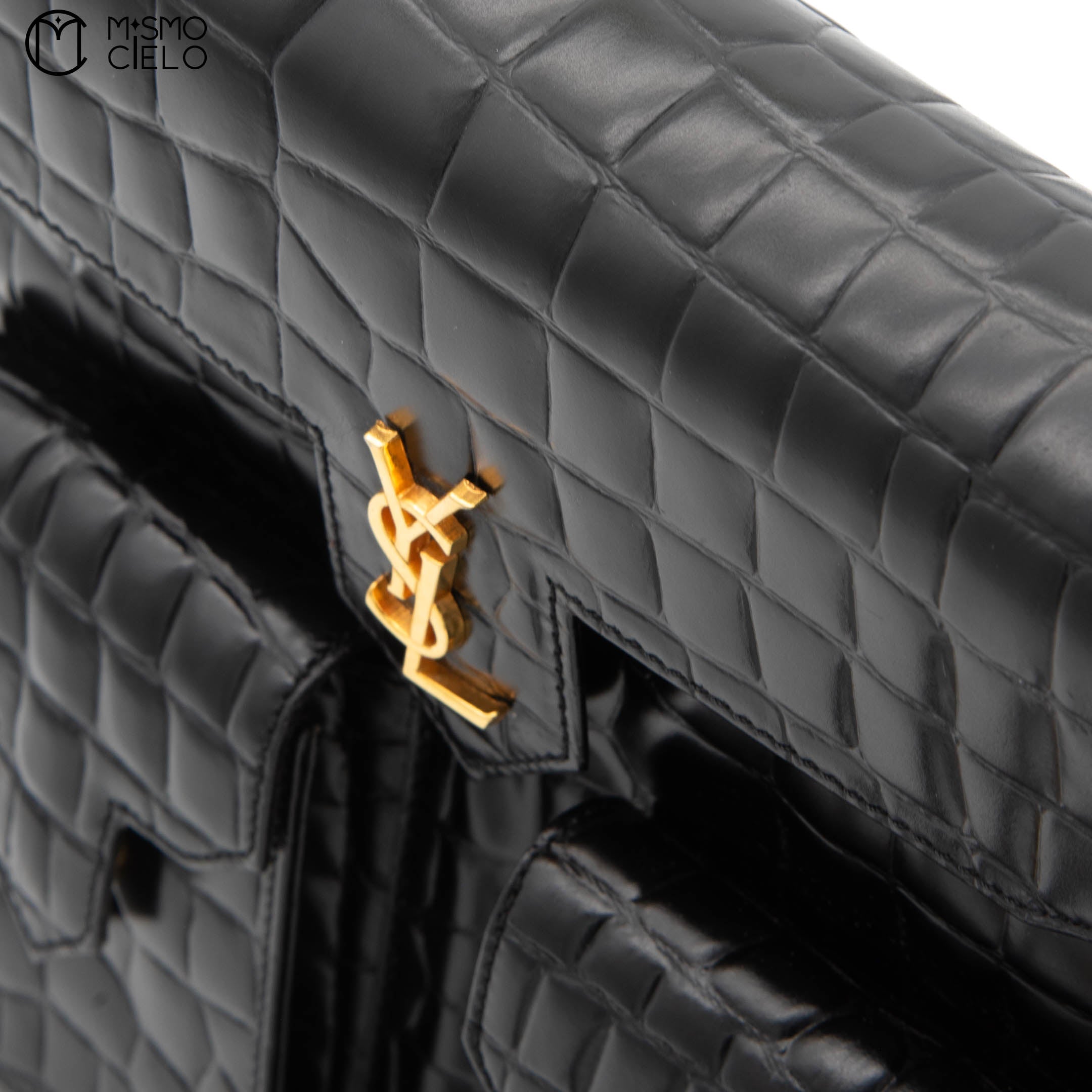Cassandre Crocodile Embossed Utility Bag with Front Pockets