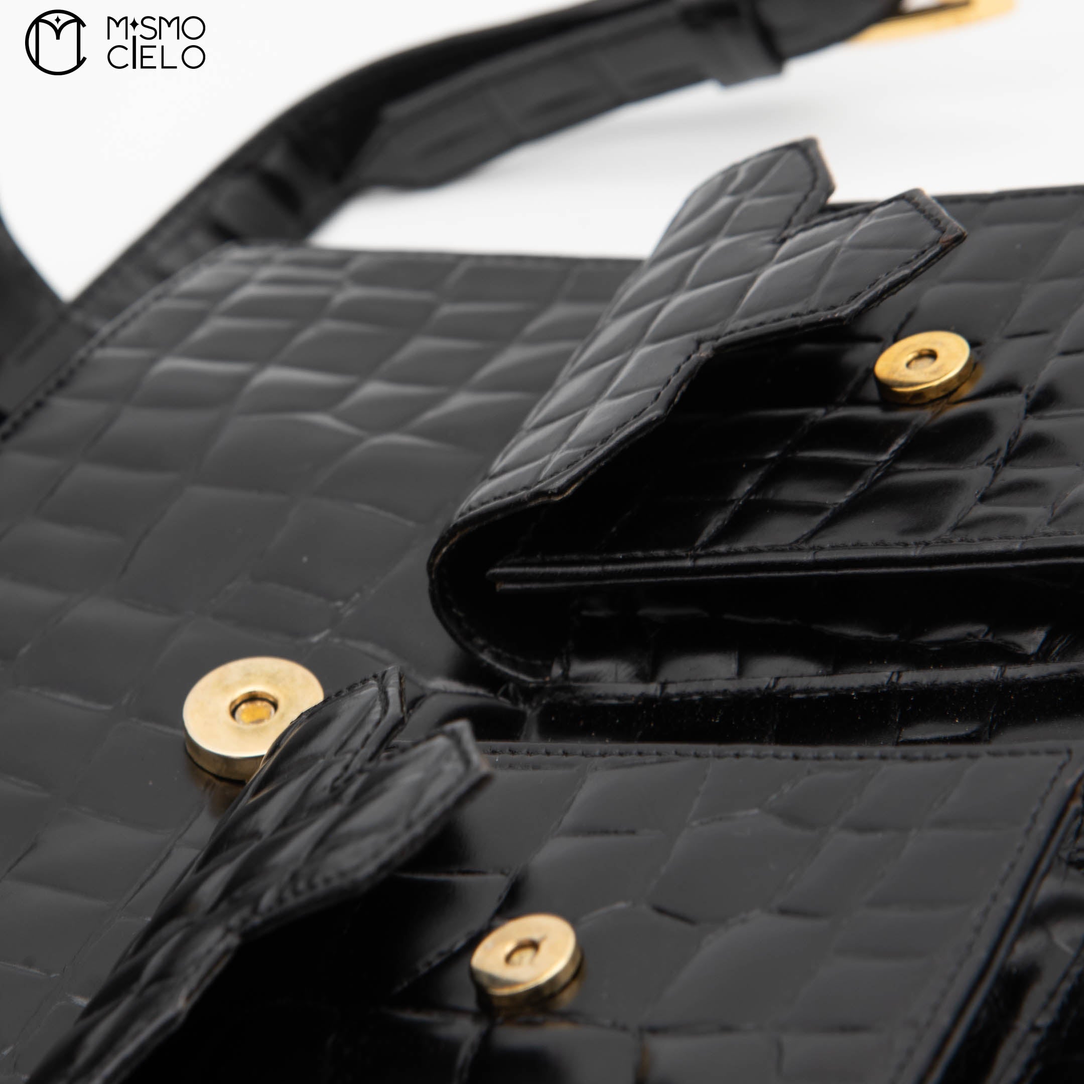 Cassandre Crocodile Embossed Utility Bag with Front Pockets