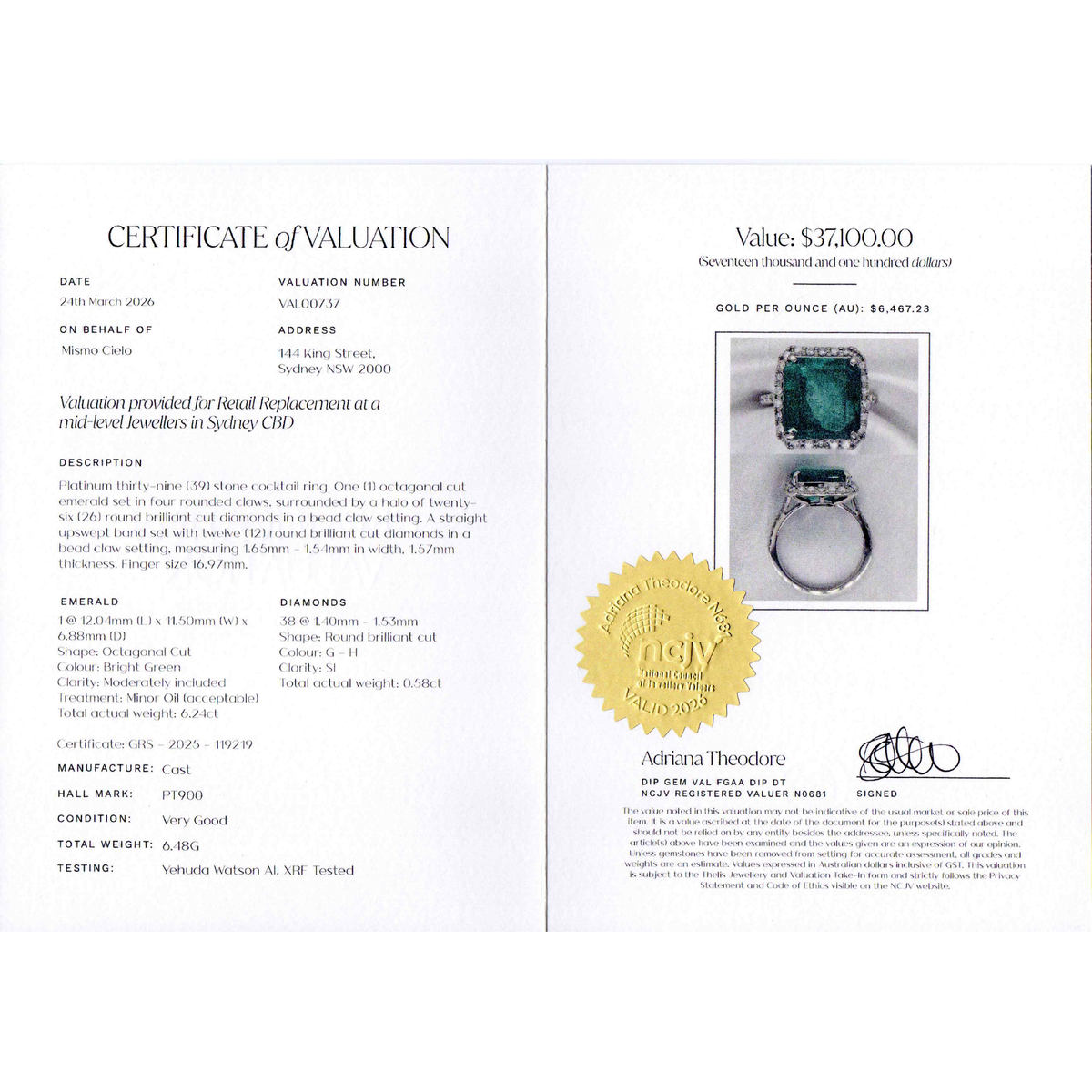 Columbian 6.24ct Emerald Diamond Ring