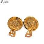 Vintage CHANEL Pearl Button Matte Black on Gold Clip on Earrings