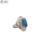 Rare Platinum 900 Opal and Diamond Ring