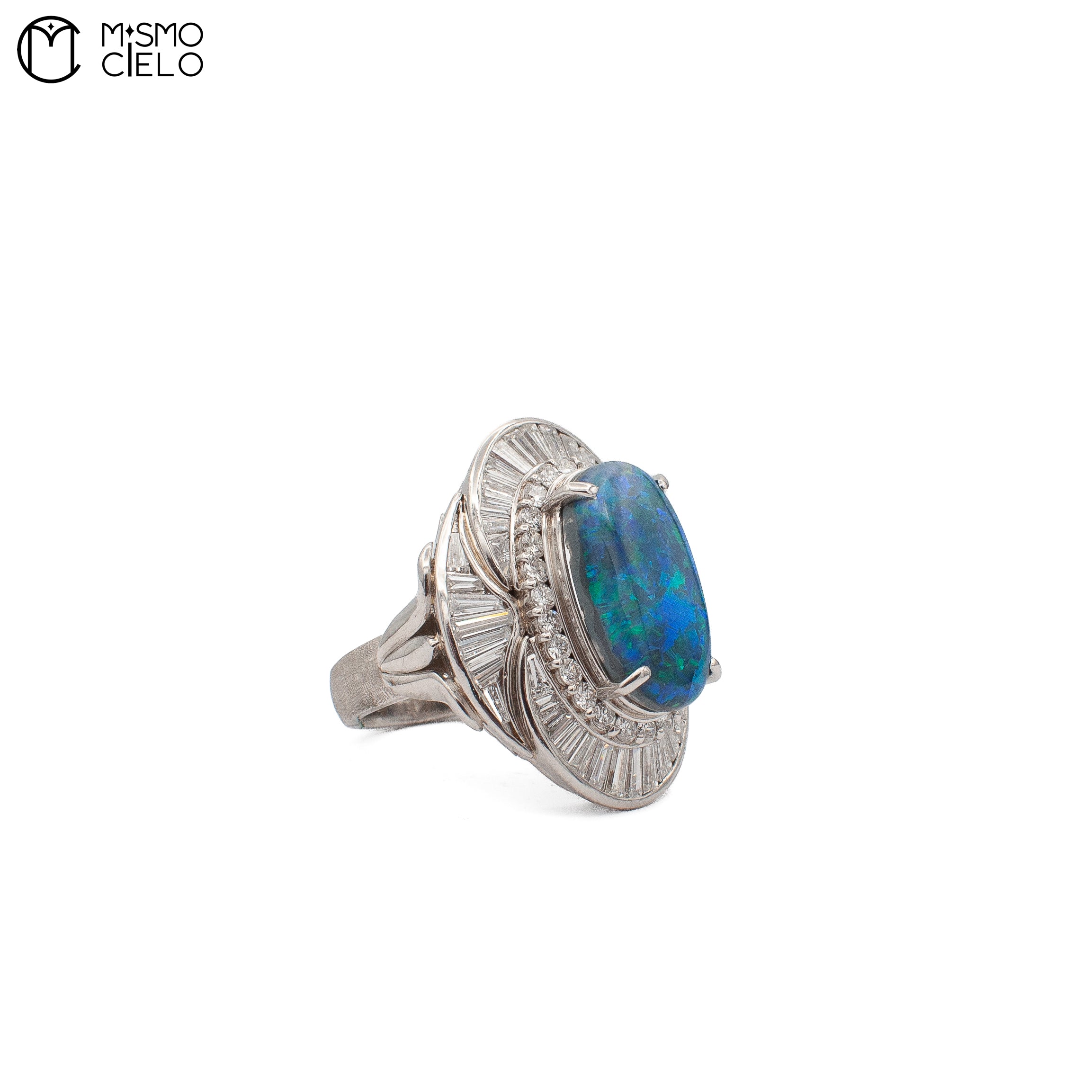Rare Platinum 900 Opal and Diamond Ring