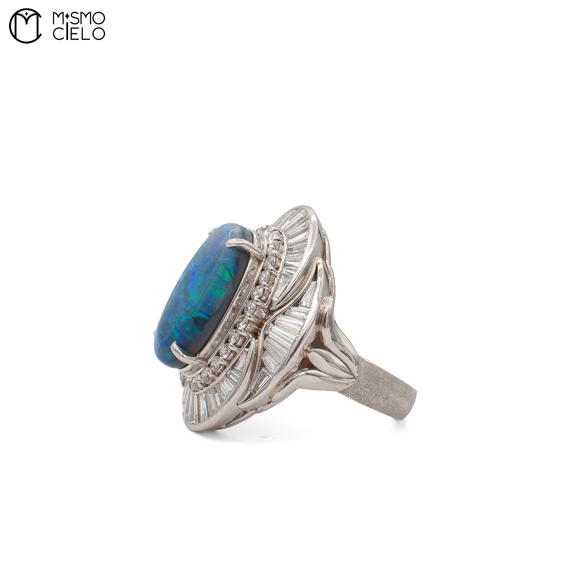 Rare Platinum 900 Opal and Diamond Ring