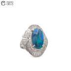 Rare Platinum 900 Opal and Diamond Ring