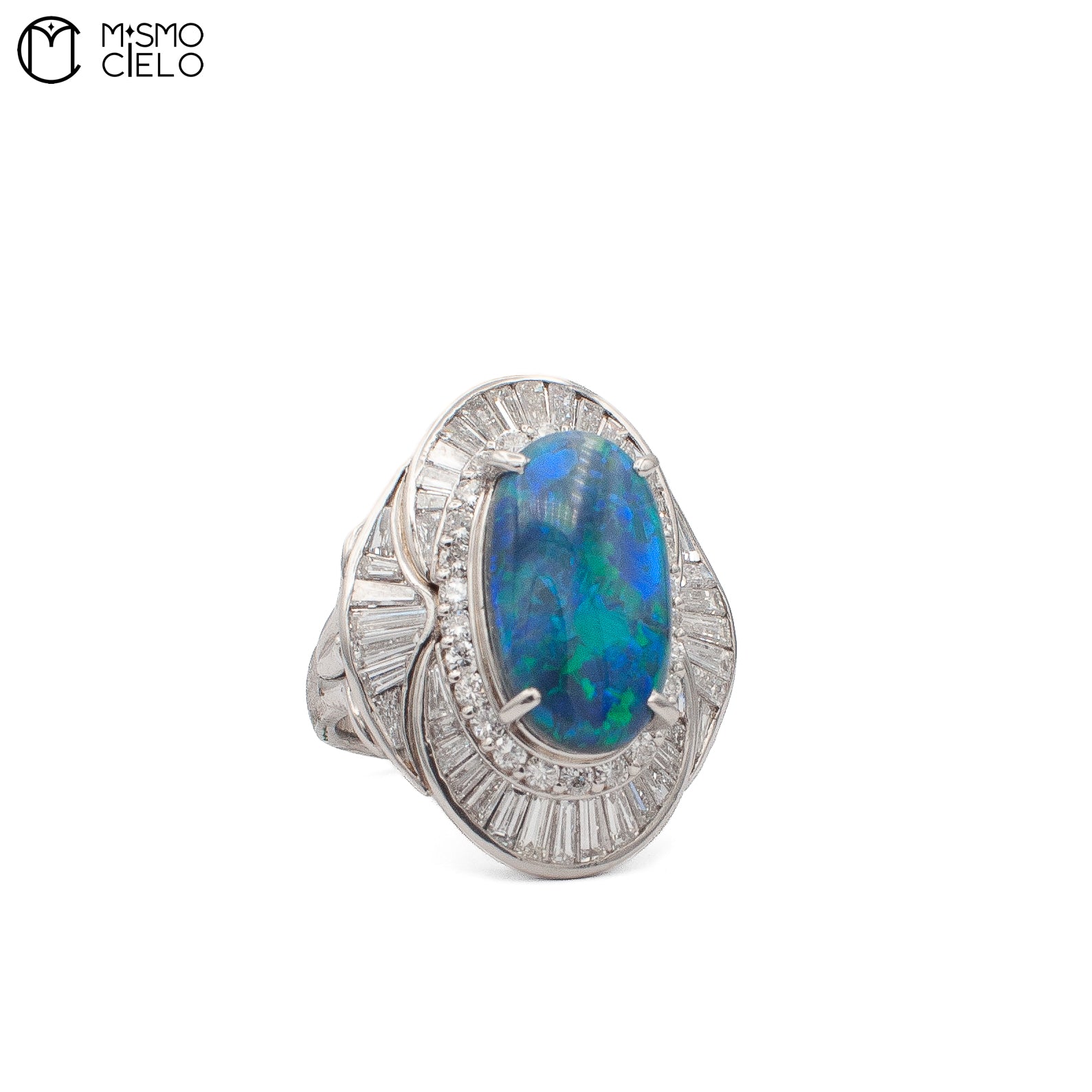 Rare Platinum 900 Opal and Diamond Ring