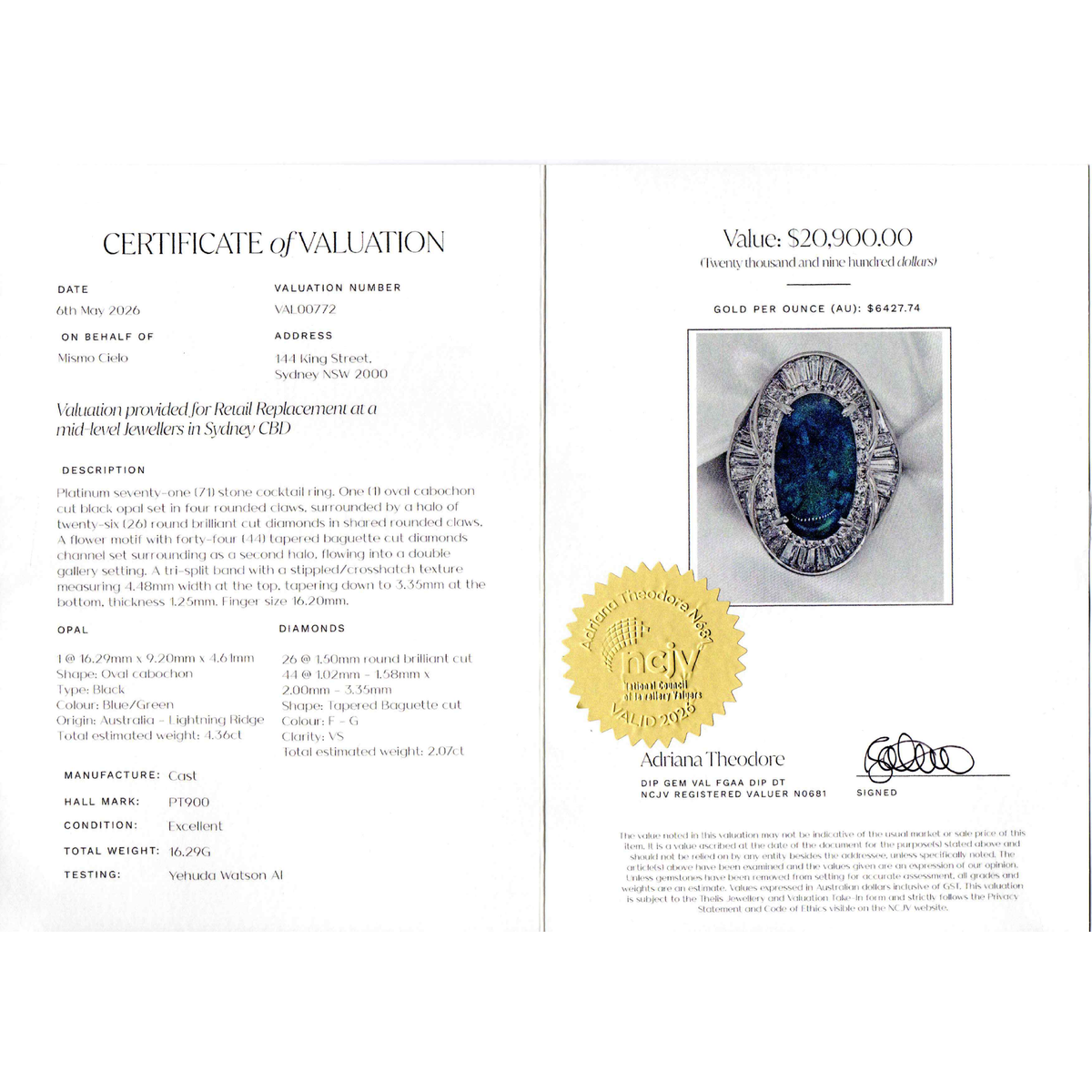Rare Platinum 900 Opal and Diamond Ring