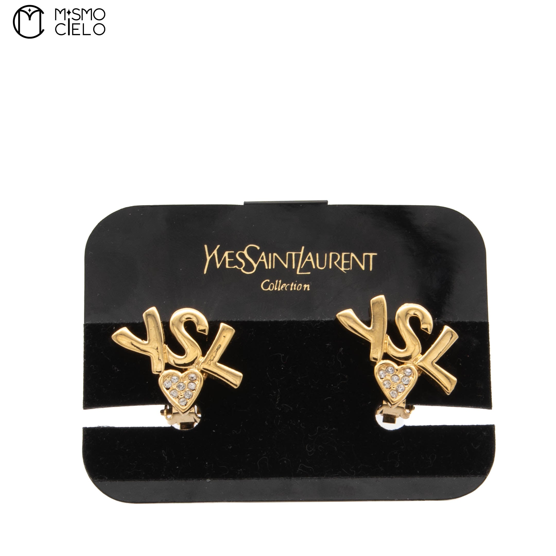 Clip-on Earrings with Logo and Rhinestone.