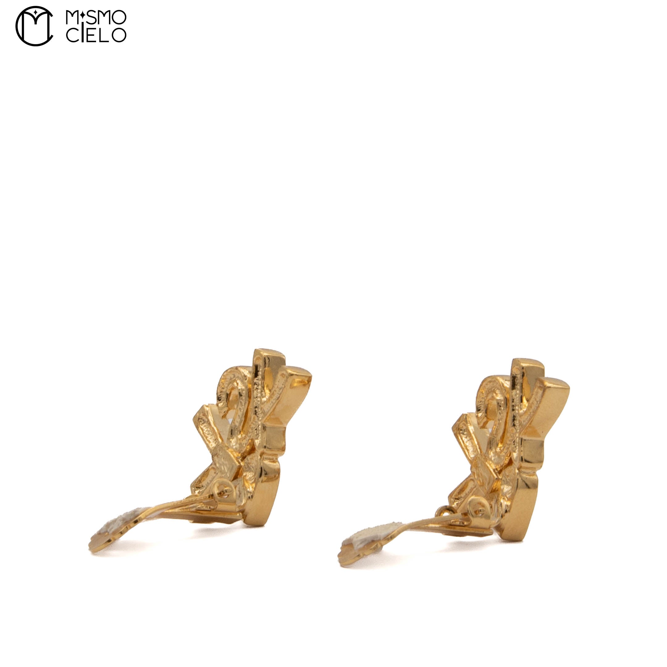 Clip-on Earrings with Logo and Rhinestone.
