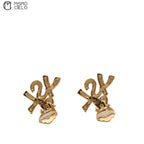 Clip-on Earrings with Logo and Rhinestone.