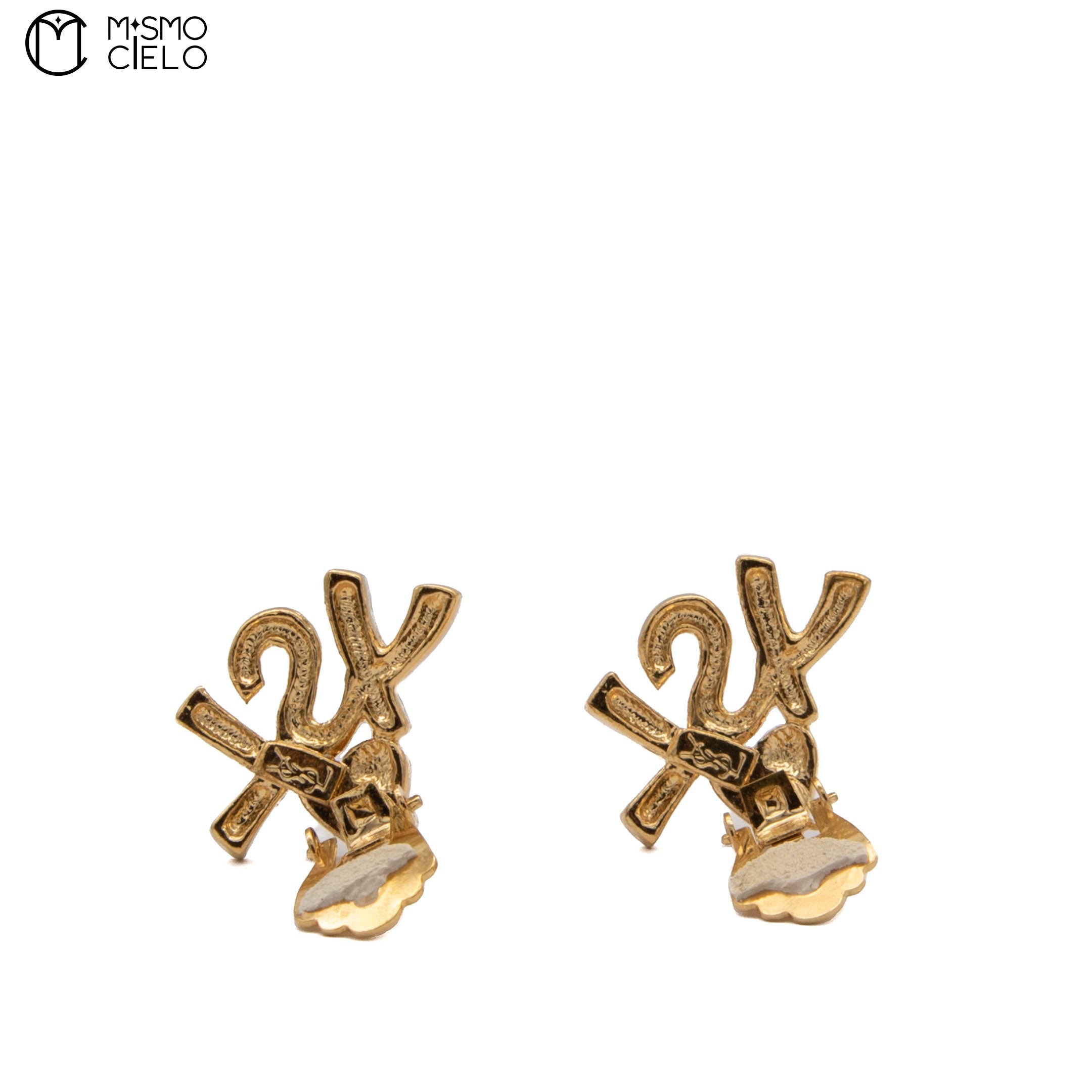 Clip-on Earrings with Logo and Rhinestone.