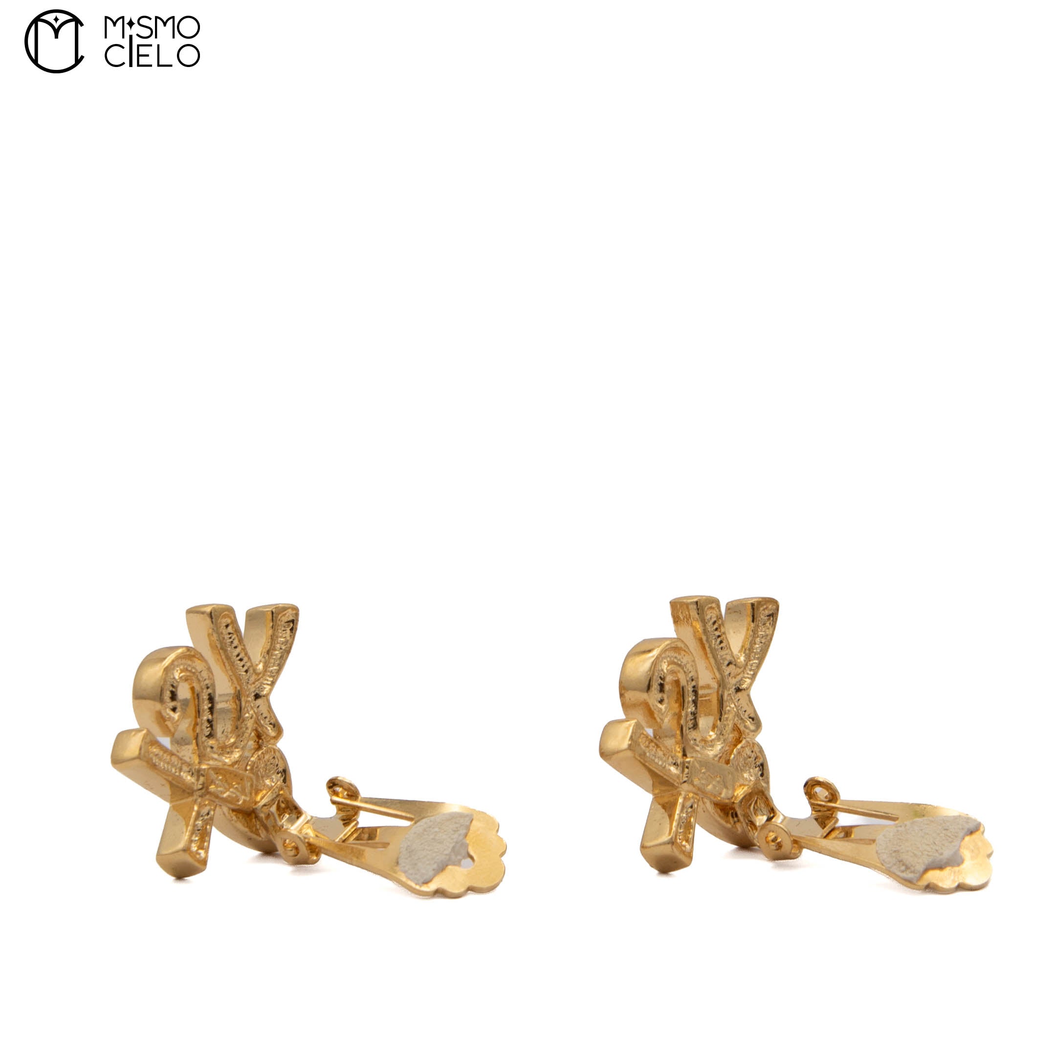 Clip-on Earrings with Logo and Rhinestone.