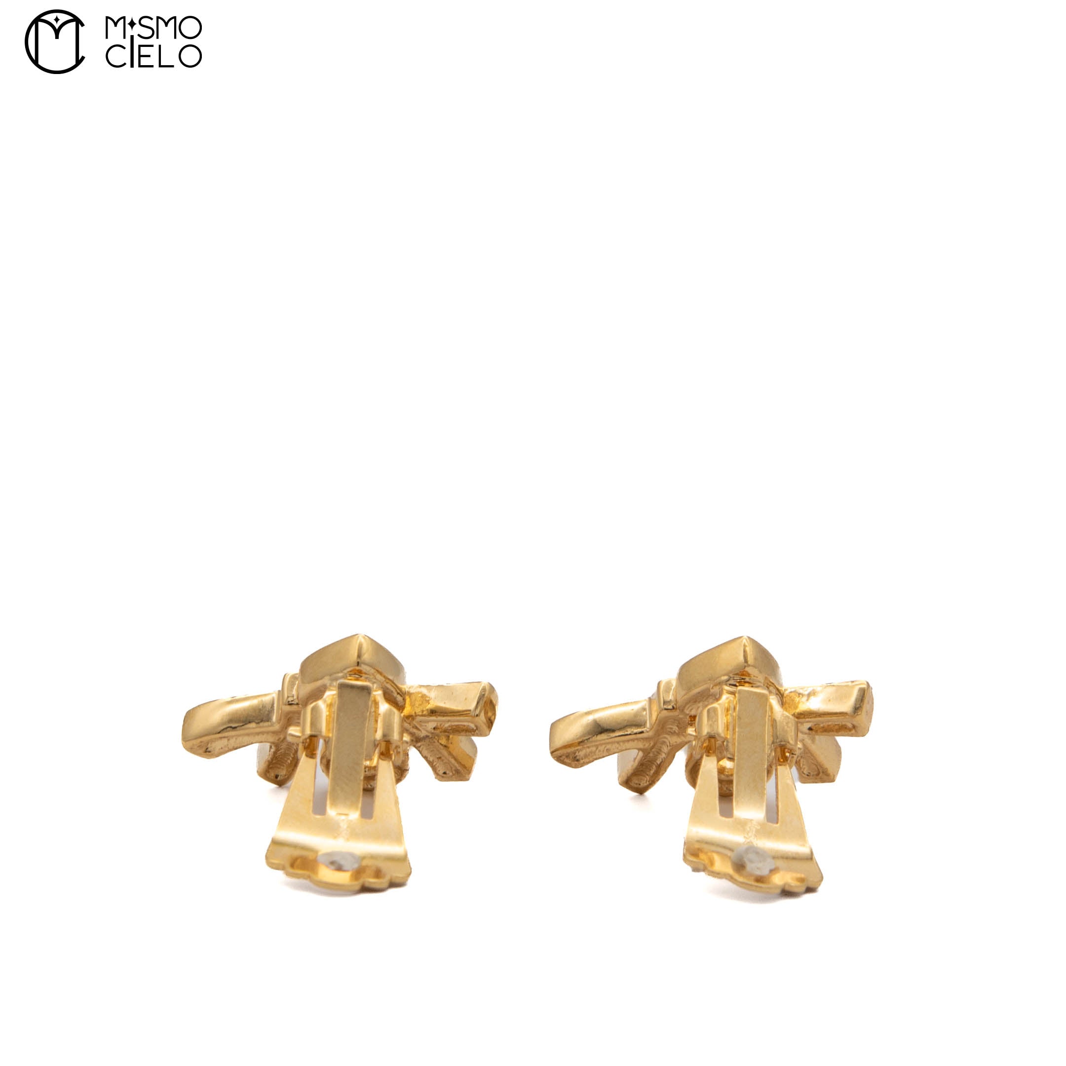Clip-on Earrings with Logo and Rhinestone.