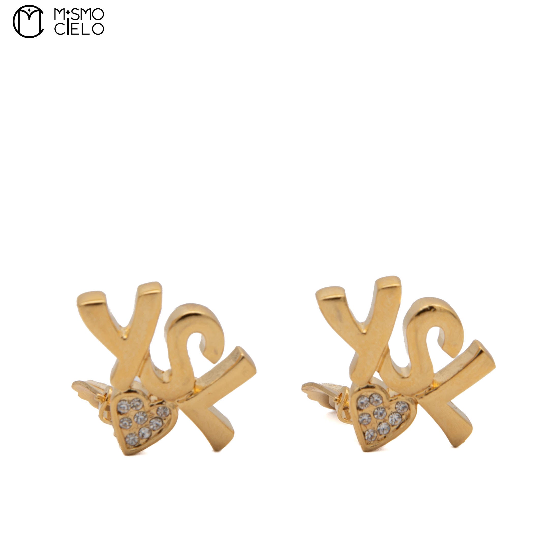 Clip-on Earrings with Logo and Rhinestone.