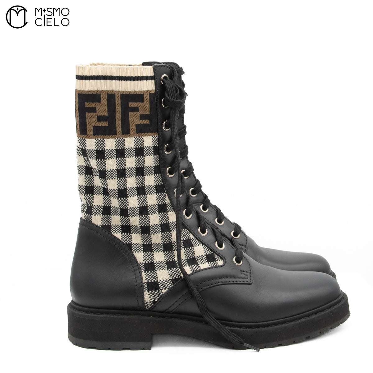 Rockoko Gingham Check Combat Boots Size 37