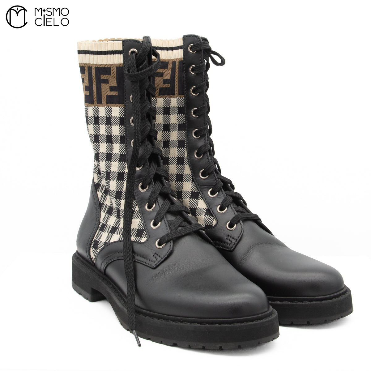 Rockoko Gingham Check Combat Boots Size 37