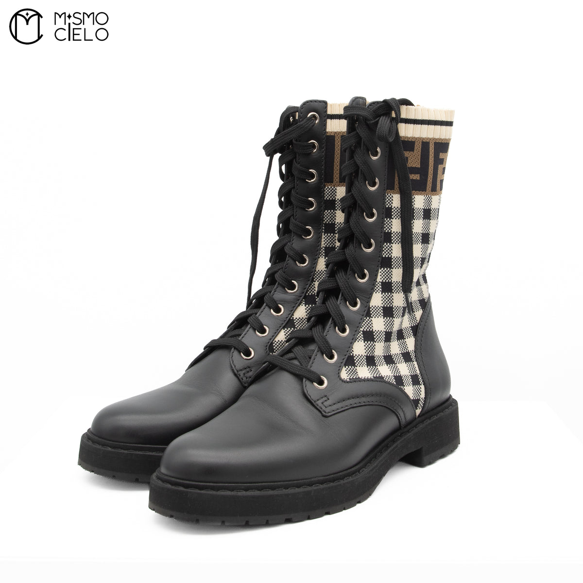 Rockoko Gingham Check Combat Boots Size 37