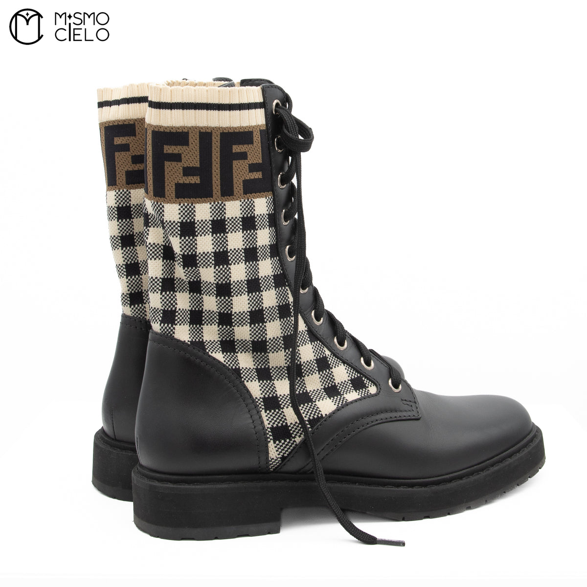 Rockoko Gingham Check Combat Boots Size 37
