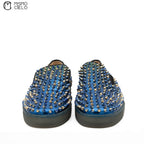 Blue Spike Studded Leather Slip-on Shoes Size 41