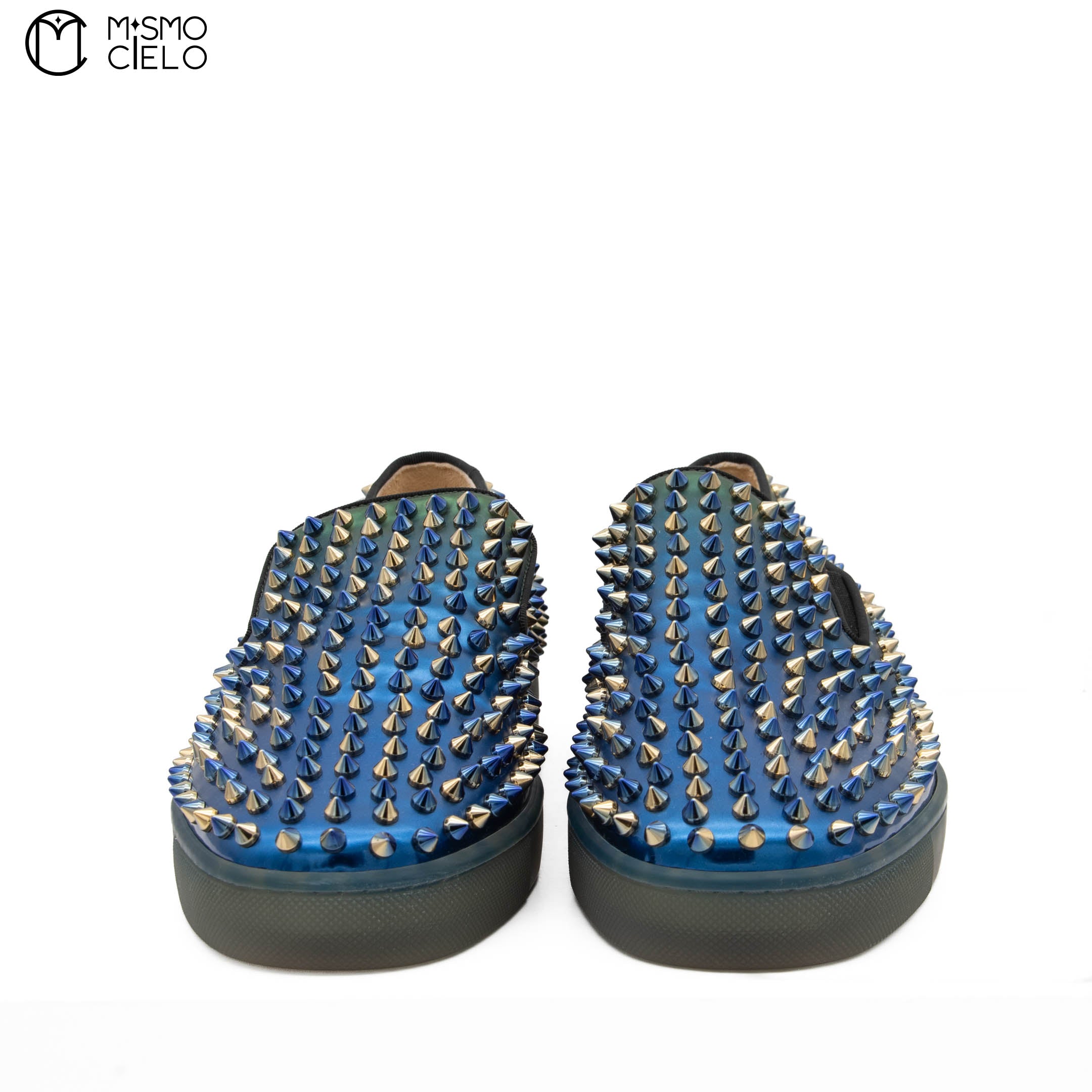 Blue Spike Studded Leather Slip-on Shoes Size 41