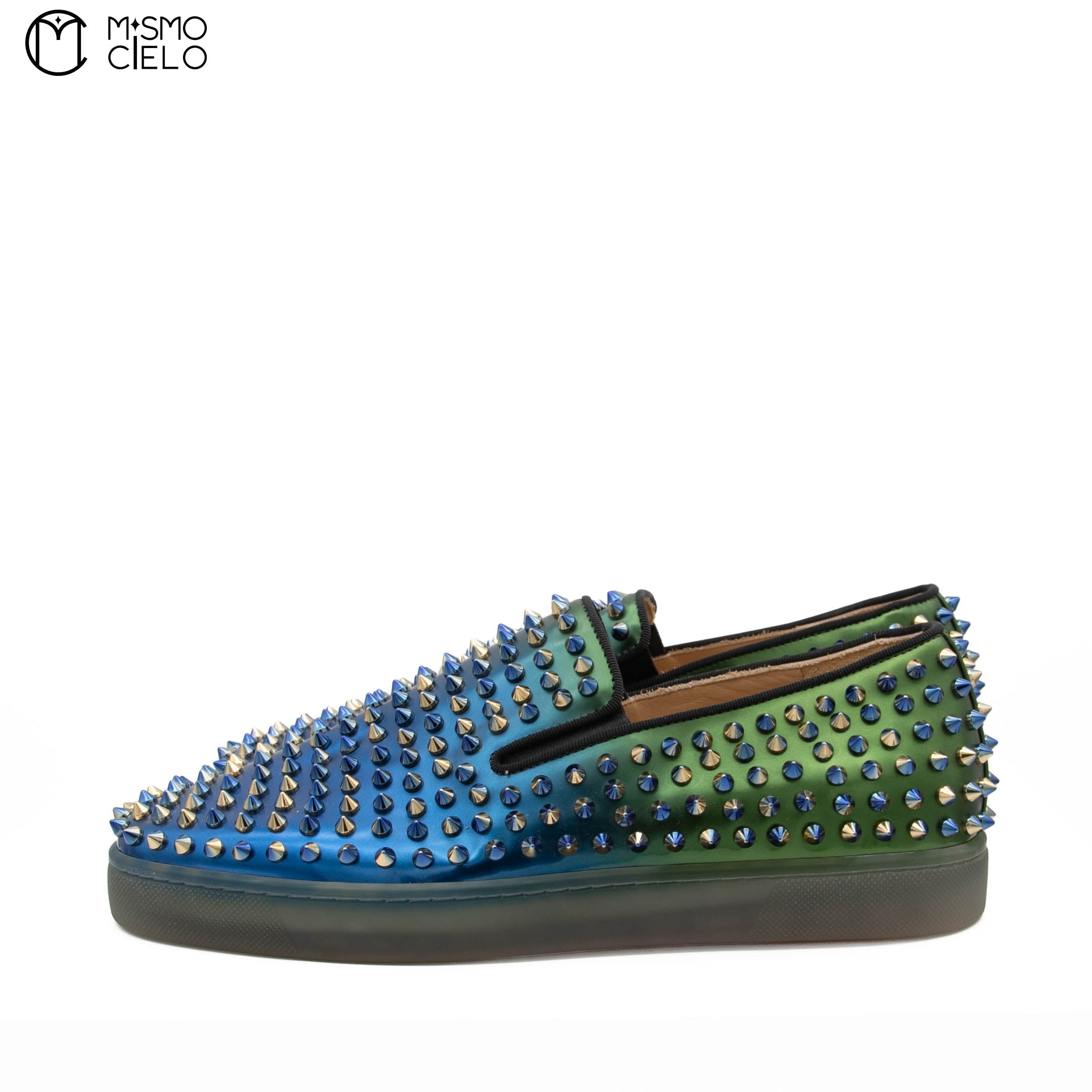 Blue Spike Studded Leather Slip-on Shoes Size 41