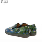 Blue Spike Studded Leather Slip-on Shoes Size 41