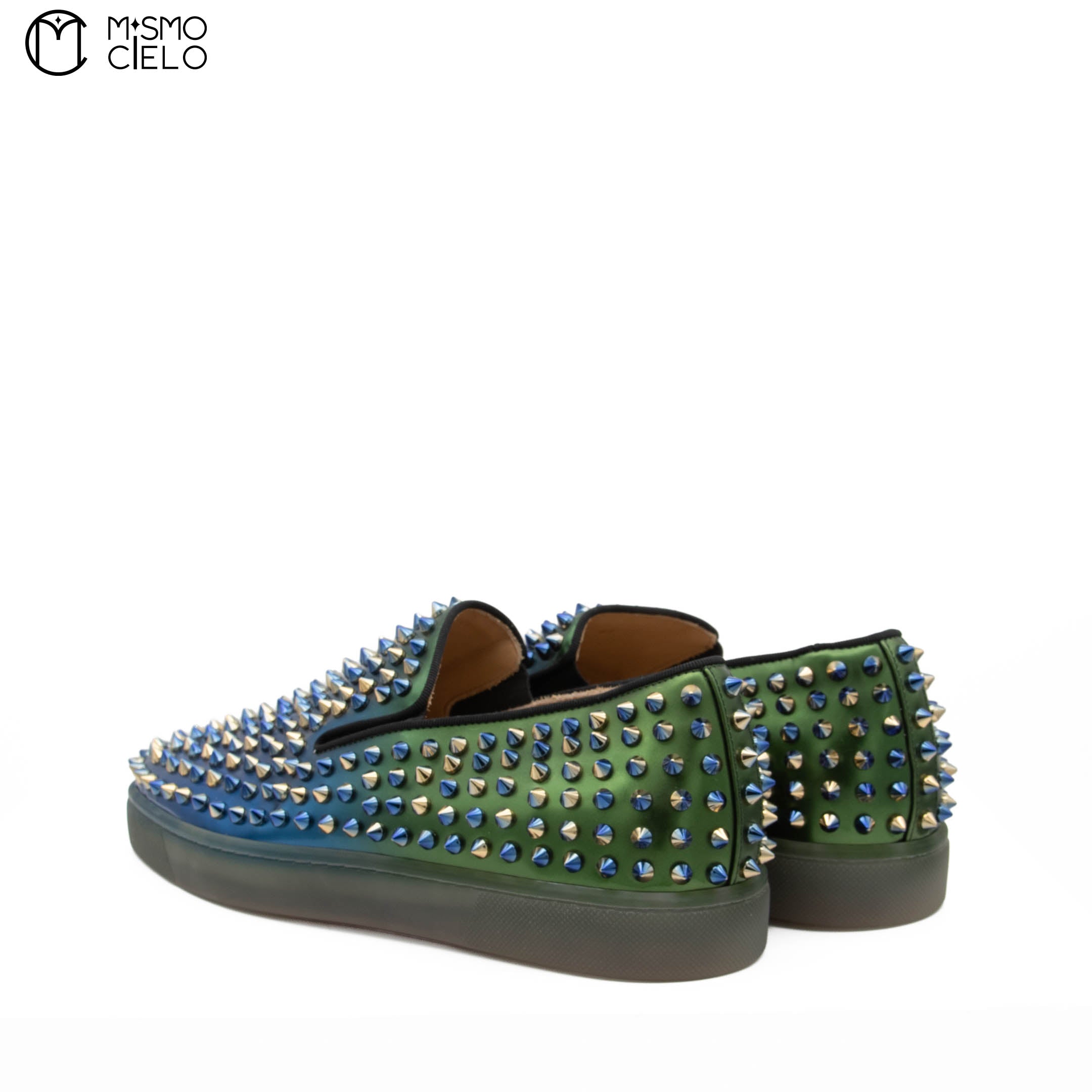 Blue Spike Studded Leather Slip-on Shoes Size 41