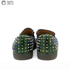 Blue Spike Studded Leather Slip-on Shoes Size 41