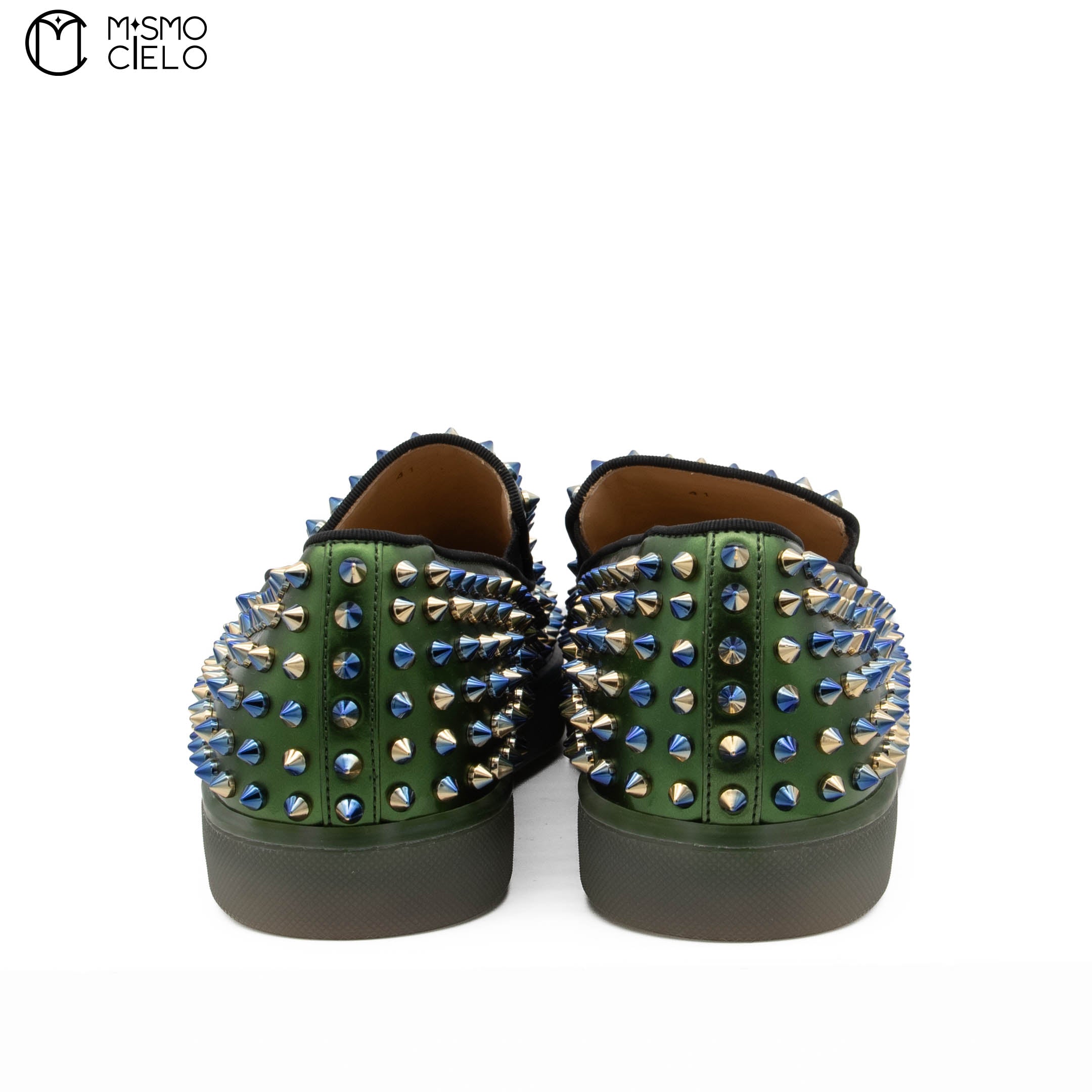 Blue Spike Studded Leather Slip-on Shoes Size 41