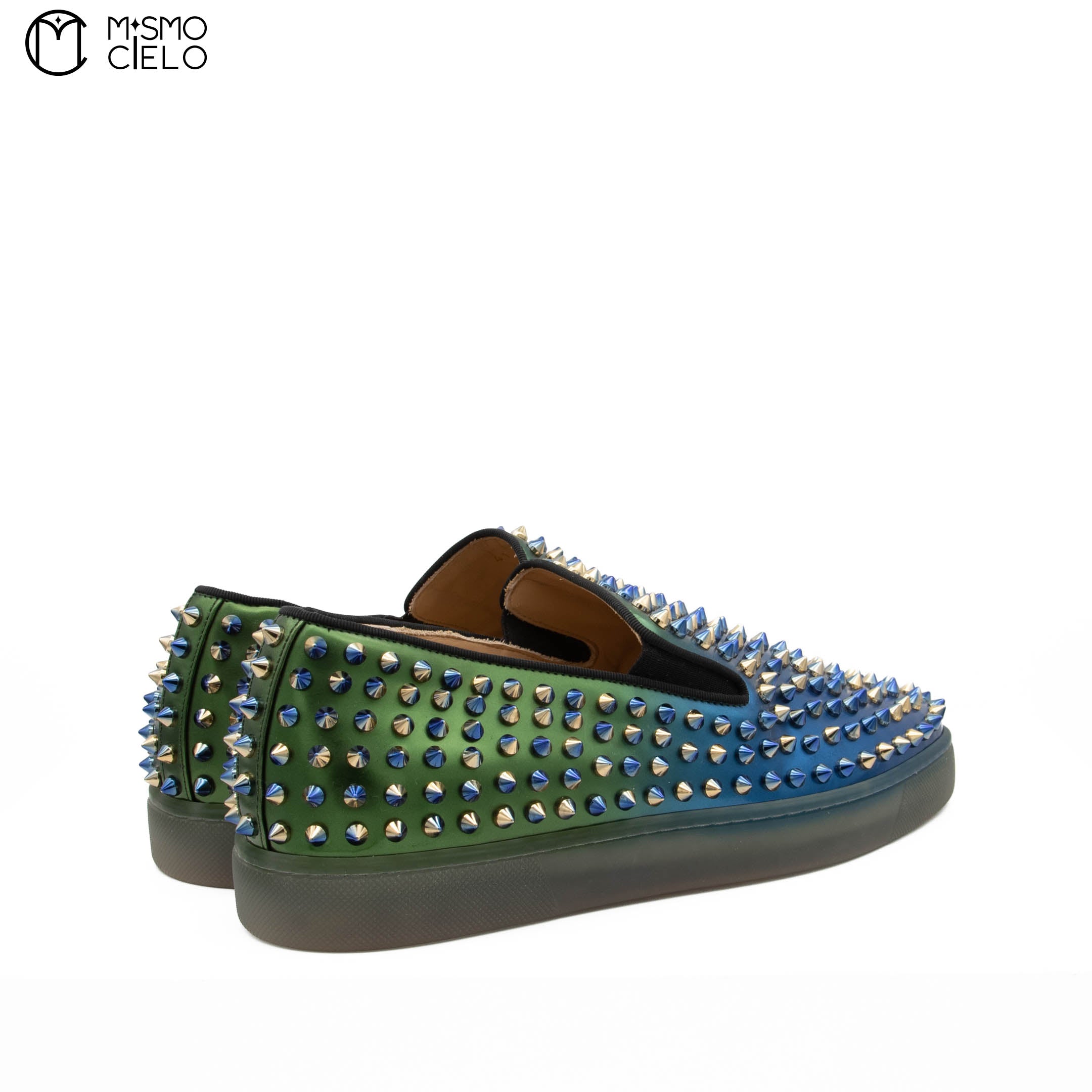 Blue Spike Studded Leather Slip-on Shoes Size 41