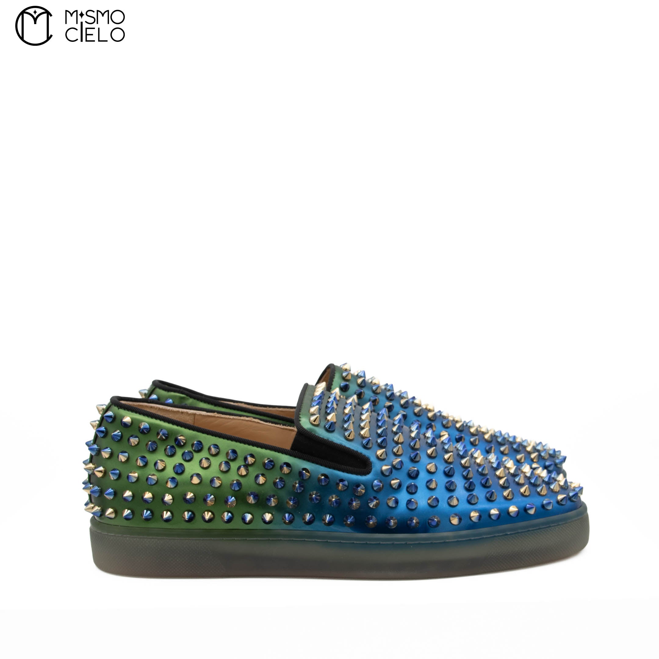Blue Spike Studded Leather Slip-on Shoes Size 41