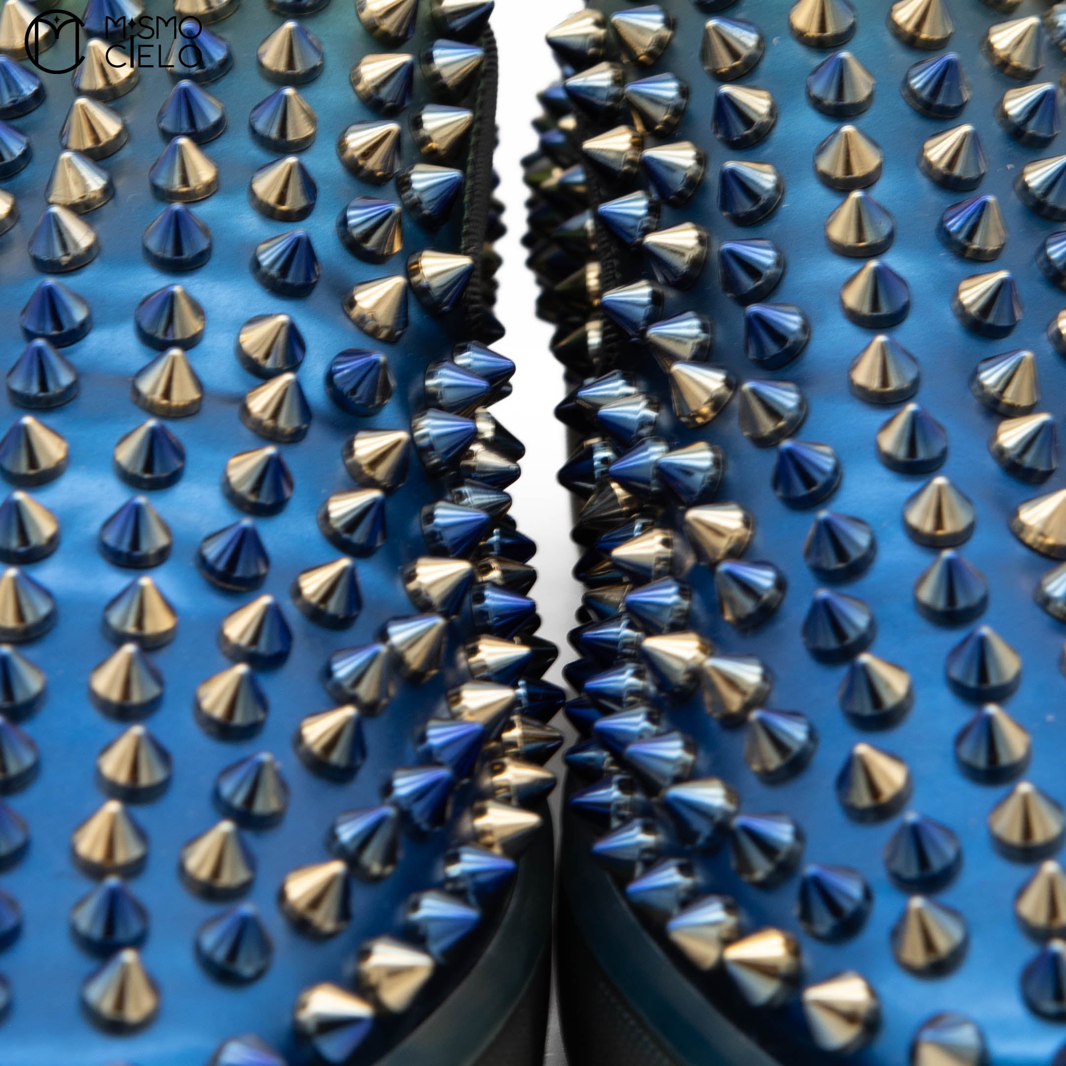 Blue Spike Studded Leather Slip-on Shoes Size 41