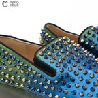 Blue Spike Studded Leather Slip-on Shoes Size 41