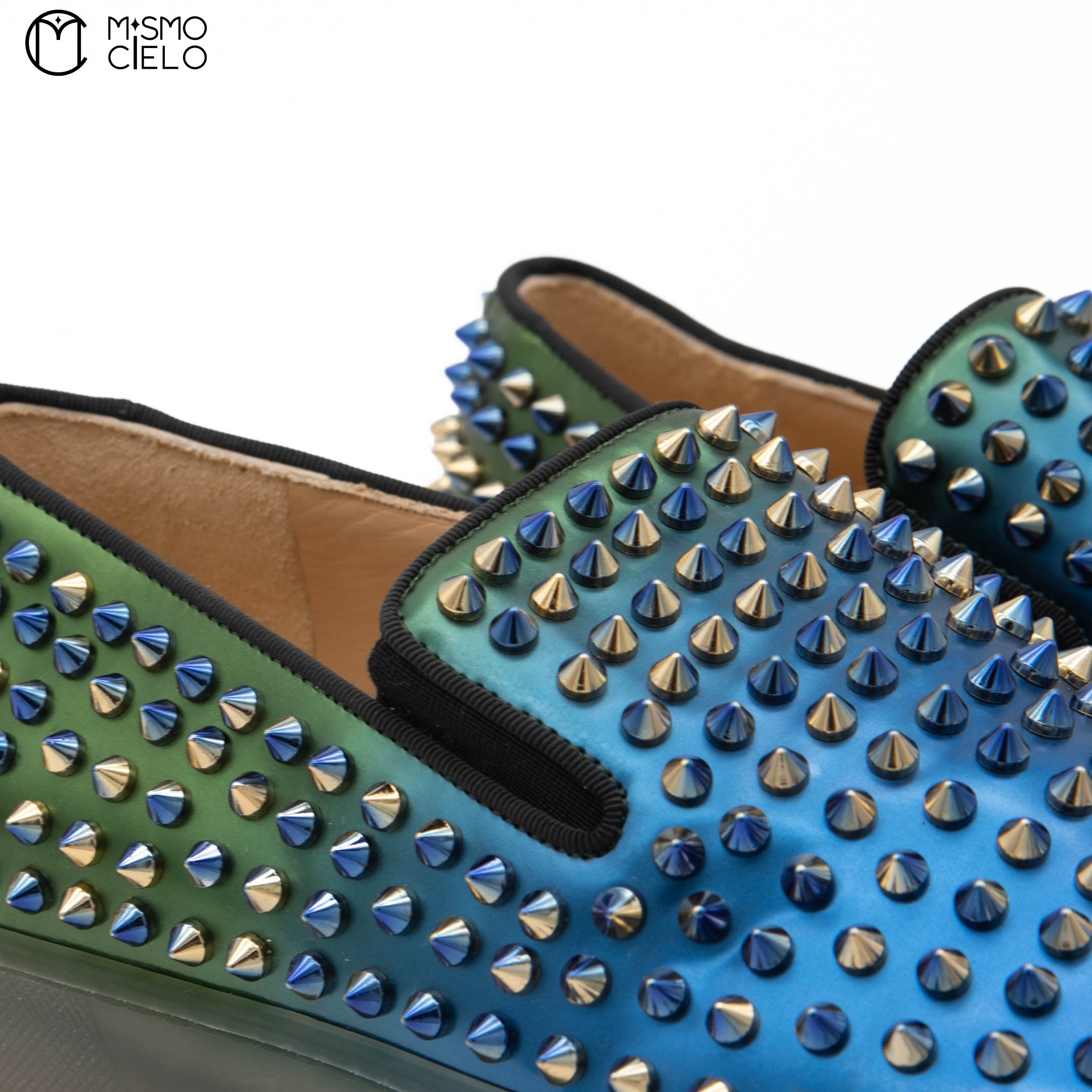 Blue Spike Studded Leather Slip-on Shoes Size 41