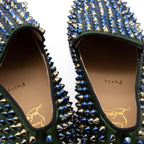 Blue Spike Studded Leather Slip-on Shoes Size 41