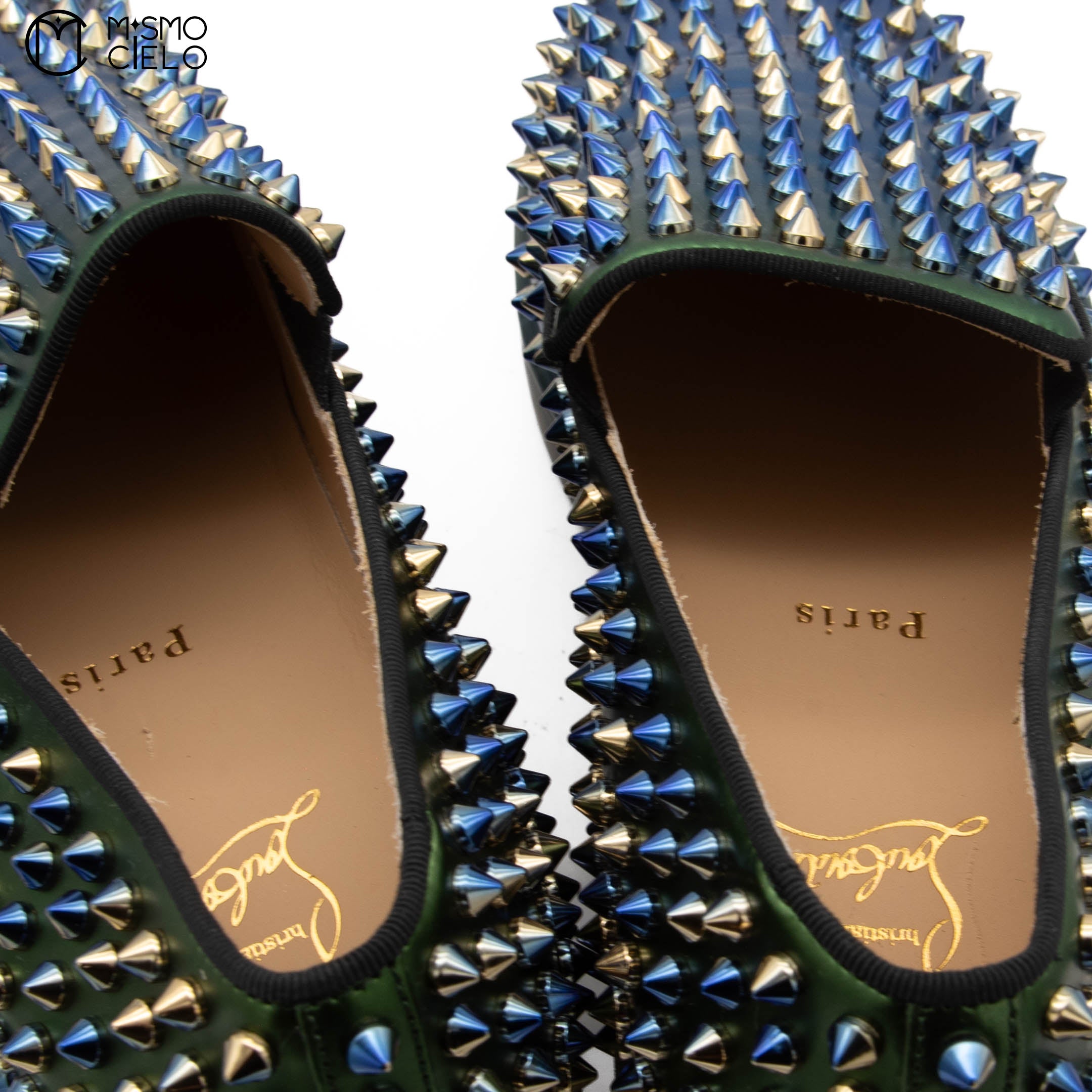 Blue Spike Studded Leather Slip-on Shoes Size 41