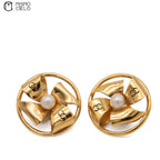 Pearl coco Mark Windmill Ribbon Gold Plate Clip-on Earrings