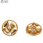Pearl coco Mark Windmill Ribbon Gold Plate Clip-on Earrings