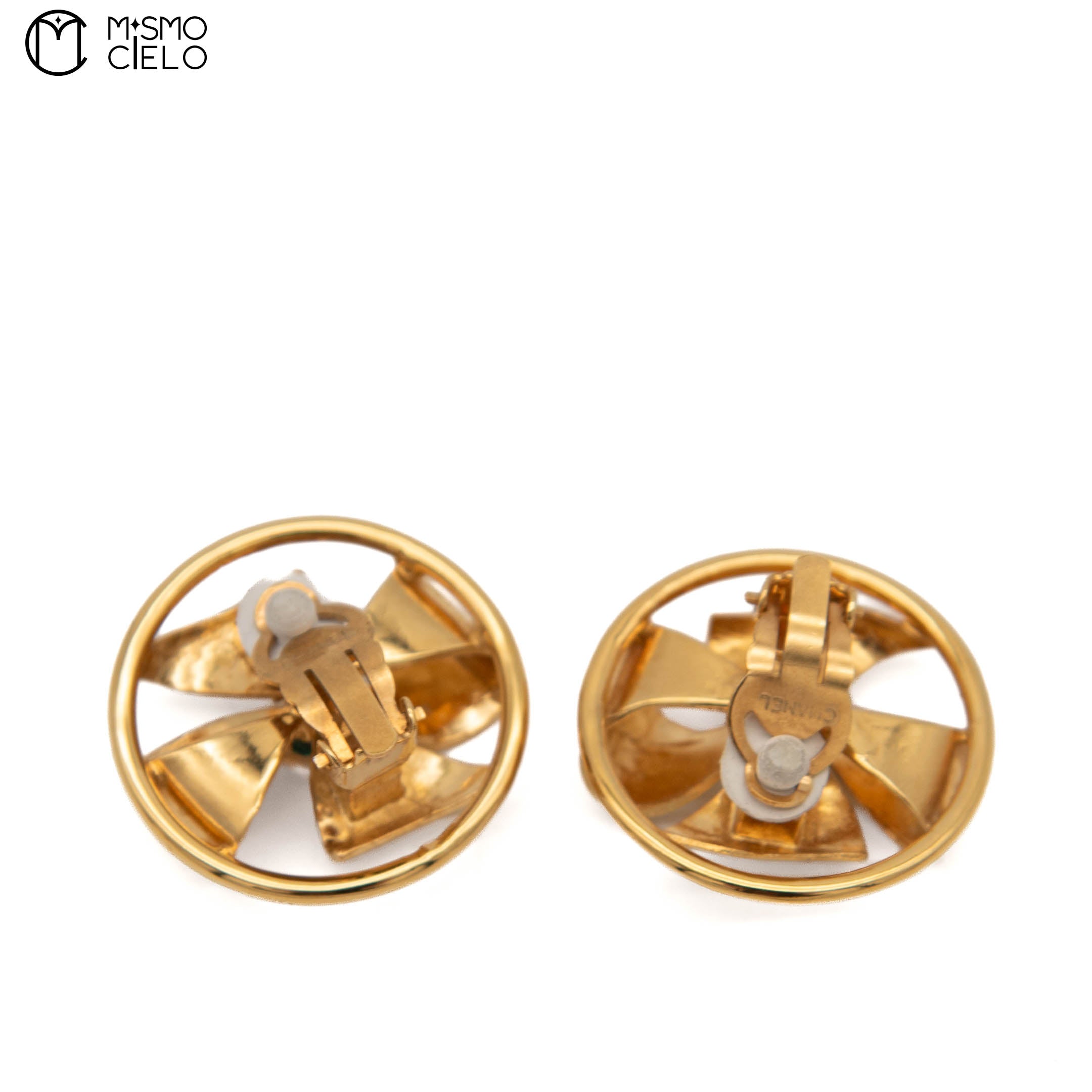 Pearl coco Mark Windmill Ribbon Gold Plate Clip-on Earrings