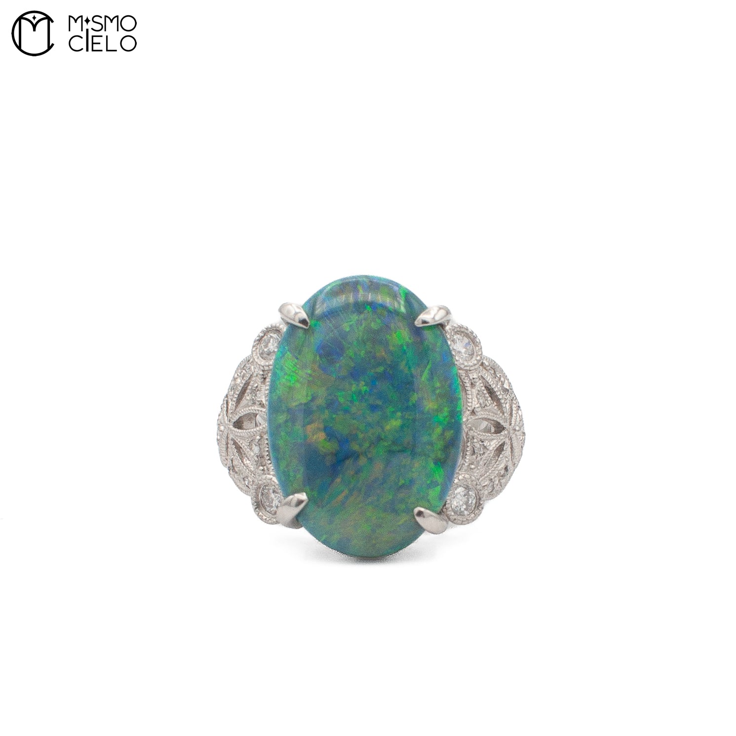 Rare Platinum 900 Opal and Diamond Ring Investment Piece