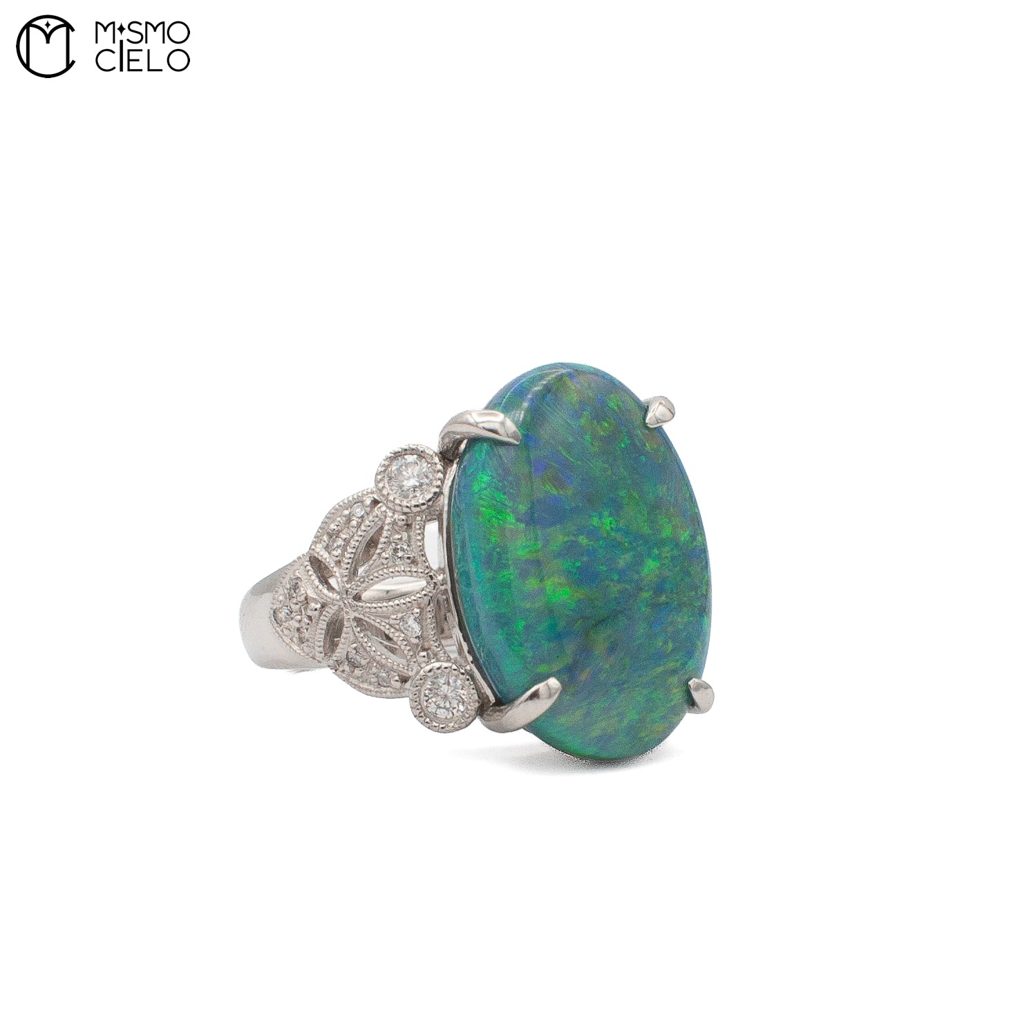 Rare Platinum 900 Opal and Diamond Ring Investment Piece